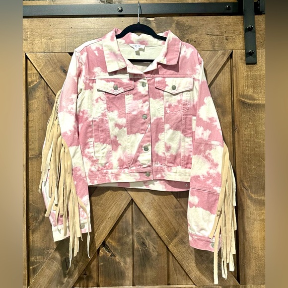 Peach Love California Jackets & Blazers - NWOT Peach Love California Tie Dye Fringe Jacket Sz L